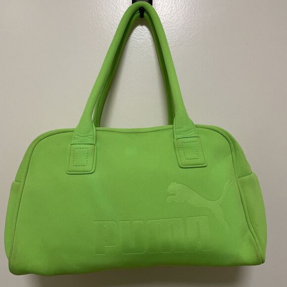 Vintage Puma Oversize Hand Bag Green Neon Polyester Neoprene Y2K - Picture 1 of 14